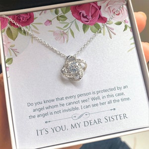 Dear Sister Gift Necklace, Gift Necklace For Sister, Birthday Gift Necklace For Sister, Love Knot Gift Necklace From Sister, Brother