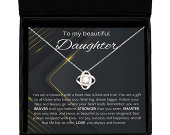 Para minha linda filha, colar de presente, colar de presente de nó de amor, colar de presente de aniversário para filha, presente de pai, mãe, formatura, natal...
