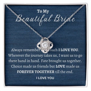 Bride Gift Necklace, To My Beautiful Bride, Wedding day Gift Necklace For Bride, Gift From Groom, Husband, Engagement Gift