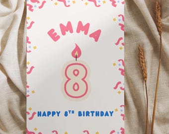 8th Birthday Card For Girl, Personalized Daughter 8th Birthday Card, Eighth Birthday Card, 8th Birthday Gift, Niece, Granddaughter