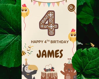 Personalized 4th Birthday Card For Boy or Girl, Son Daughter 4th Birthday Card, Fourth Birthday Gift For Little Boy Girl, 4th Birthday Gift