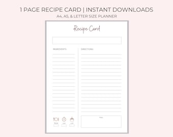 Recipe template | Recipe card template | Printable recipe template | Editable minimalist recipe card  |