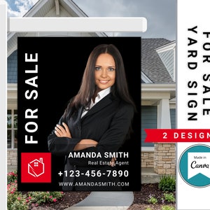 Modern Real Estate Agent Yard Sign Template: Black & White (Canva Template)