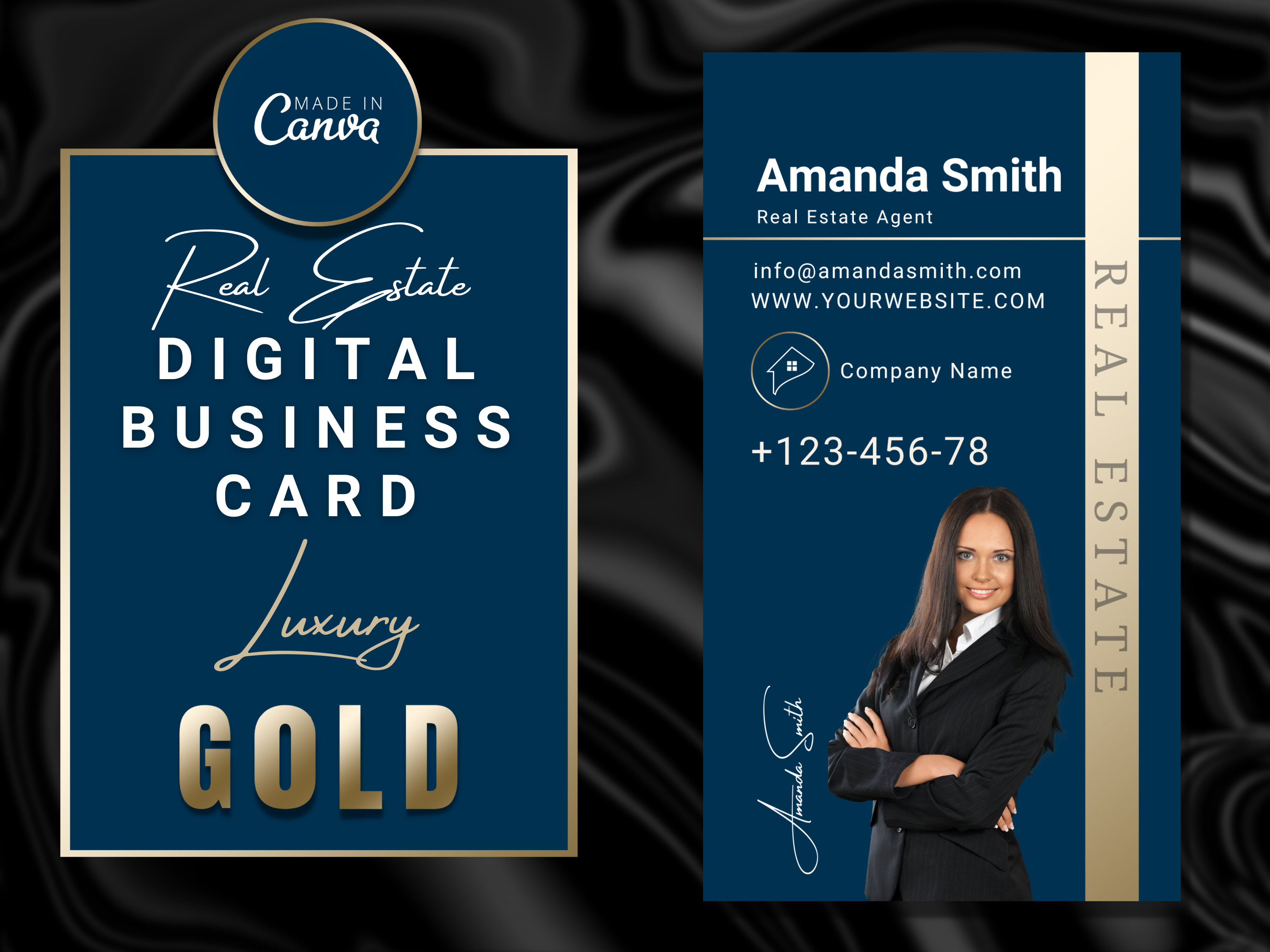 Blue & Gold Real Estate Business Card, Luxury Realtor Business Card