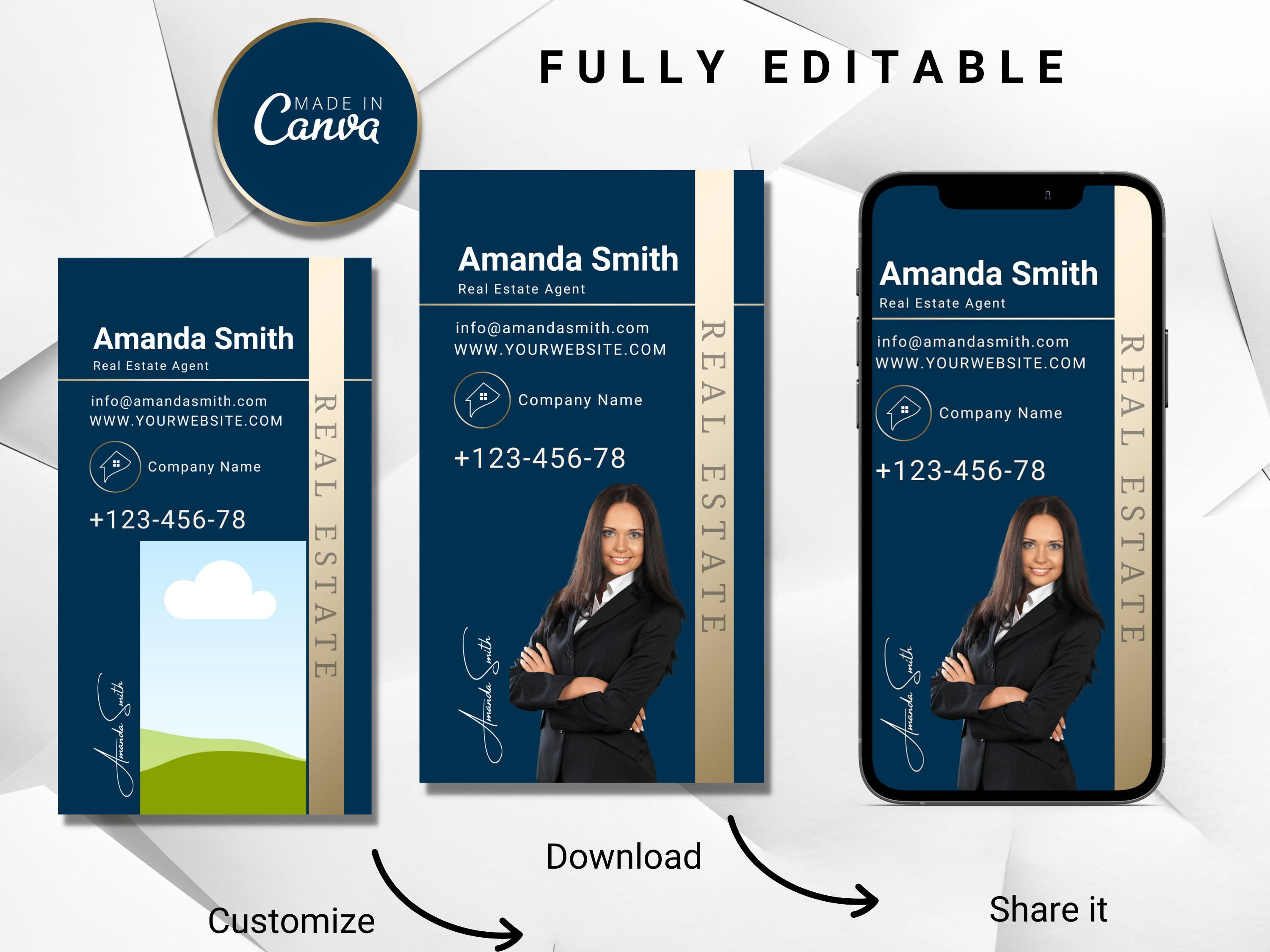 Blue & Gold Real Estate Business Card, Luxury Realtor Business Card