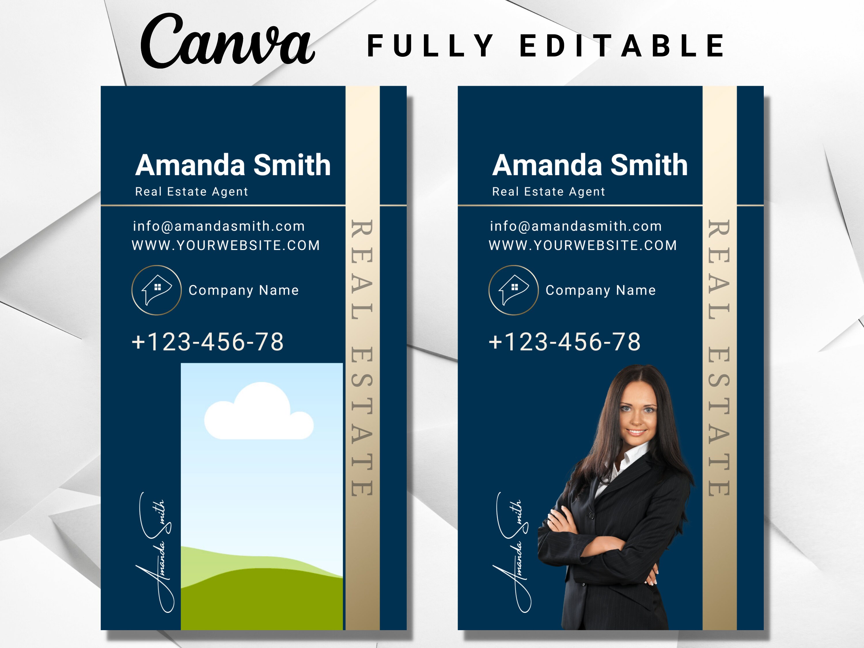 Blue & Gold Real Estate Business Card, Luxury Realtor Business Card