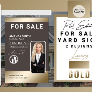 Real Estate Agent Yard Sign, For Sale Yard Sign, Realtor Yard Sign, Modern Yard Sign, Gold Yard Sign,  Yard Sign Template, Canva Template