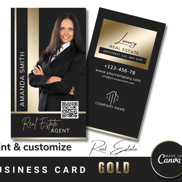 Gold Realtor Business Card, Real Estate Business Card, Realtor Business Card Canva Template, Realtor Brand, Download and Print Business Card