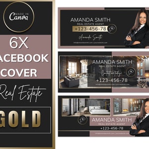 6 Real Estate Facebook Cover Banner, Realtor Marketing Material, Real Estate Marketing, Social Media Banner, Editable Facebook Cover, Canva