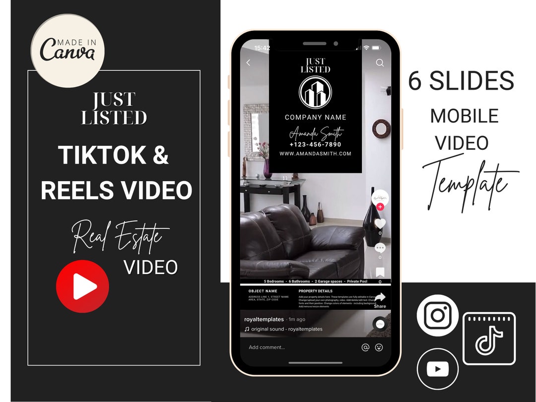 Just Listed Black&white Real Estate Tiktok Video, Real Estate Reels