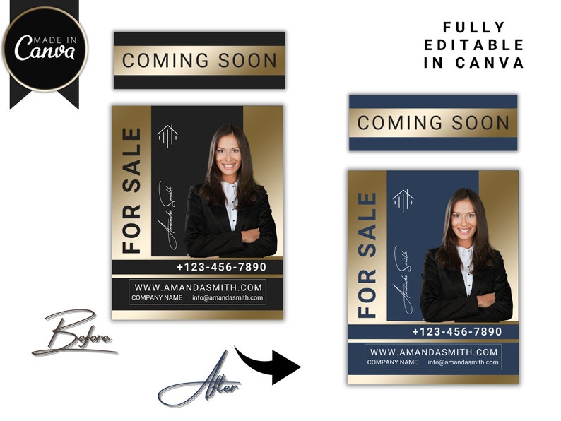 Real Estate Yard Sign Template, Gold for Sale Sign, Real Estate Market