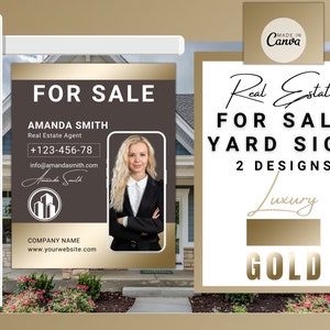 Real Estate Agent Yard Sign, Yard Sign Template, For Sale Yard Sign, Realtor Yard Sign, Modern Yard Sign, Gold Yard Sign, Canva Template