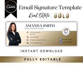Gold Real Estate Email Signature Template: Modern Realtor Marketing (Canva Editable)
