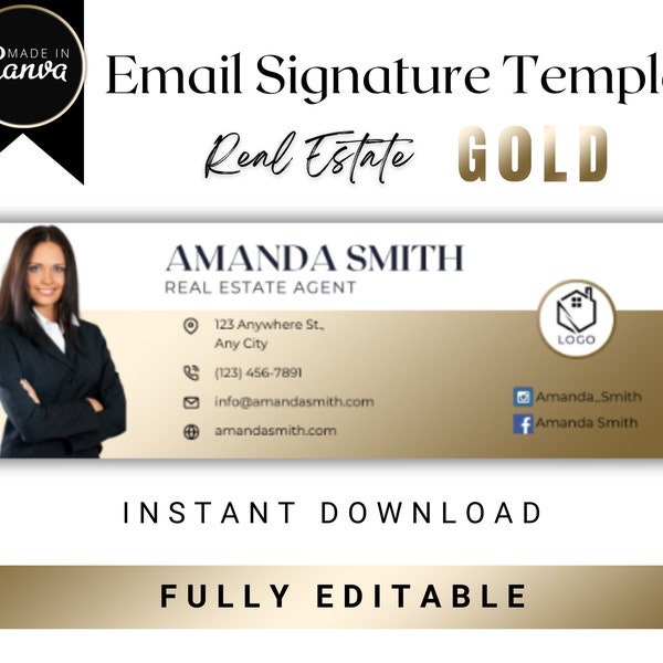 GOLD Email Signature Template, Email Template, Real Estate Signature,  Realtor Modern Signature, Real Estate Marketing, Email Marketing