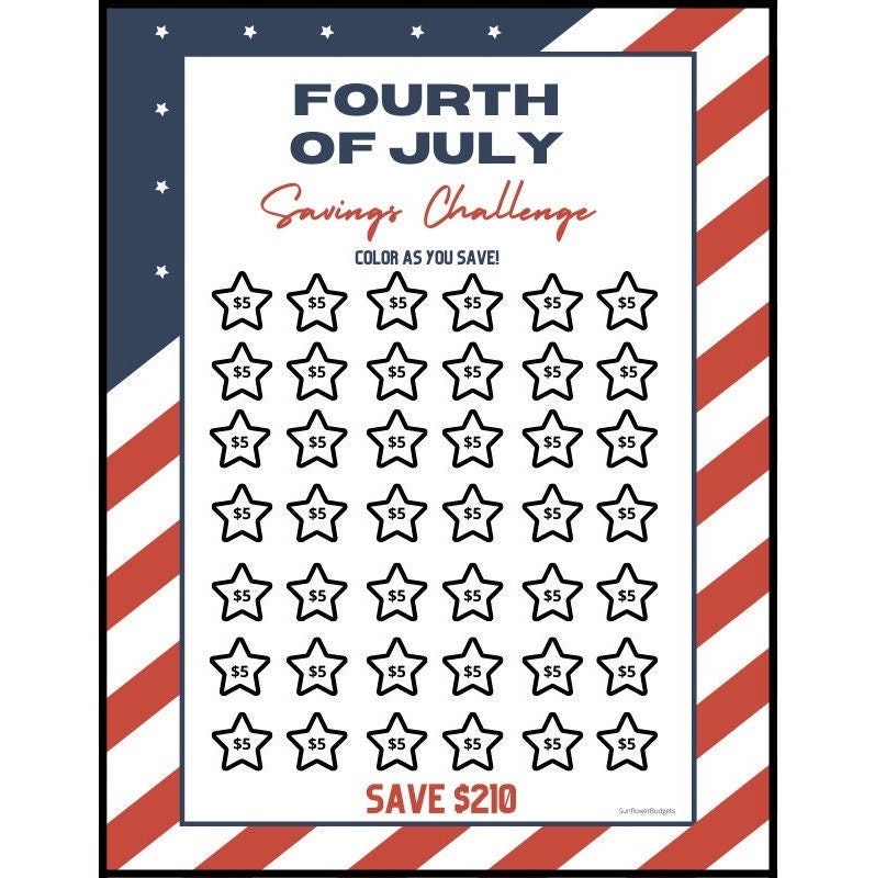 Fourth of July Savings Challenge, Printable Etsy Ireland