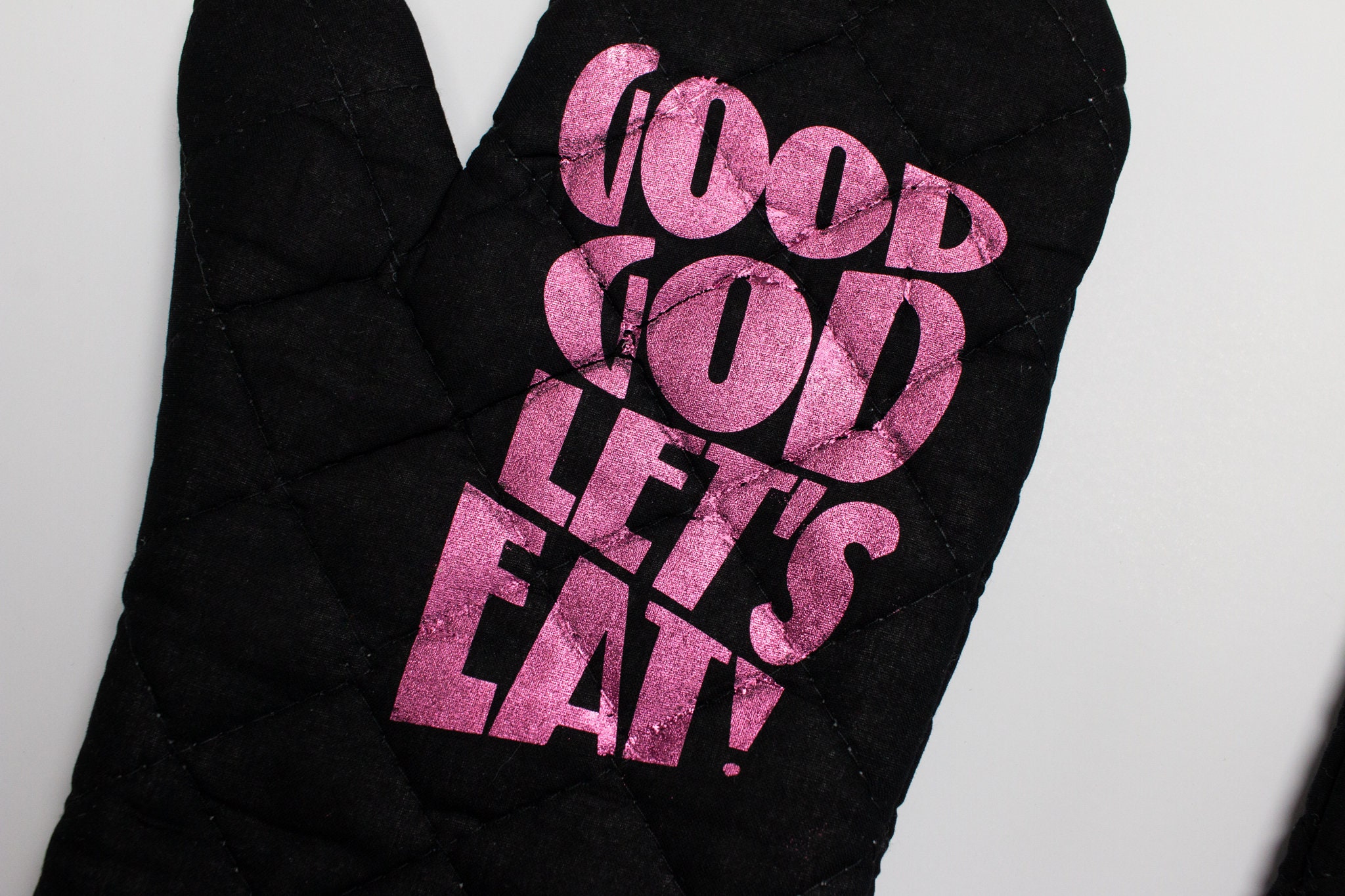 Good Food, Good Meat, Good God, Let's Eat Matching Oven Mitts Pair Set  Rainbow Print Hand Hot Pads Pot Holders Kitchen Cooking Deco Black 