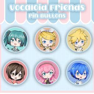 Hatsune Miku Chibi Button Pins Set: Vocaloid Ita Bag Fillers