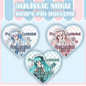 Vocaloid Hatsune Miku Autism Awareness Heart Pins - Cute Anime Buttons for Autistic People