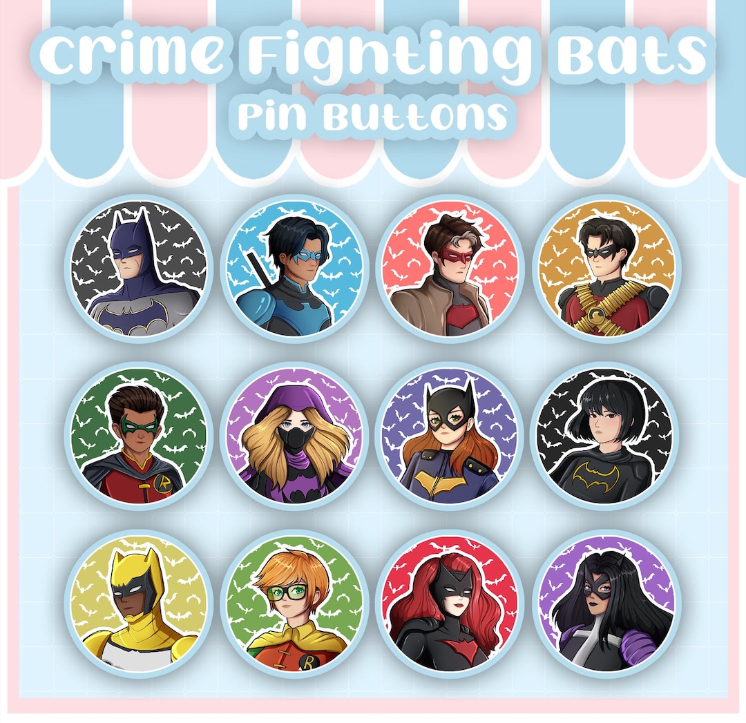 Bat Inspired Family Superhero Pin-back Buttons: Comic Lover Gift - Etsy