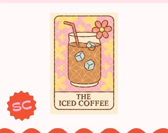 May include: Digital download graphic featuring an iced coffee illustration. The image shows a glass of iced coffee with ice cubes, a straw, and a flower. Text at the top reads "PNG * DIGITAL DOWNLOAD" and "THE ICED COFFEE" at the bottom.