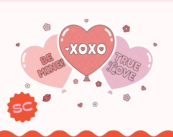 Valentine Balloon PNG | XOXO Be Mine Clipart | Cute Heart Balloon Sublimation | Kawaii Love Sticker Design | Digital Download VD