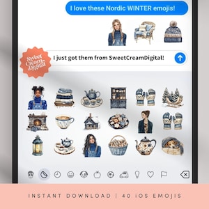 iOS18 Emojis Nordic Christmas Digital Stickers Cute iOS Emoji Designs Instant Download Instagram Stories Sticker PNG Cozy Aesthetic Icons ES