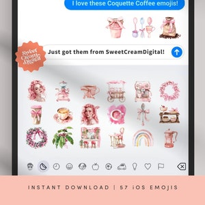 iOS18 Emojis Coquette Coffee Digital Stickers Cute Emoji Designs Instant Download Social Media Stories Sticker PNG Cozy Aesthetic Icons ES