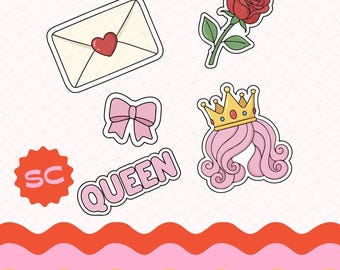 Valentine Clipart Set PNG | Coquette Love Stickers Bundle | Pink Bow Rose Love Letter | Queen Princess Aesthetic | Digital Download VD