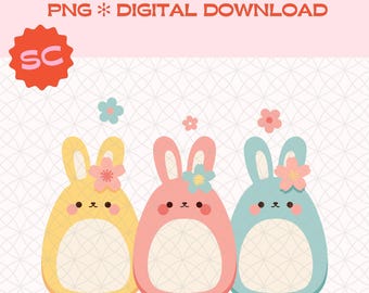 Easter Bunny PNG Clipart for Print on Demand | Cute Bunny Graphics, Instant Download, Spring Crafts, Scrapbooking Flowers