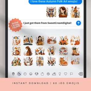 iOS18 Emoji Fall Aesthetic Digital Stickers Cute iOS Emojis Instant Download Social Media Stories Sticker PNG Cozy Boho Icons ES