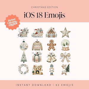 iOS18 emojis Digital Stickers for iPhone Cute Emoji Designs Instant Download Social Media Stories Sticker Christmas Boho PNG iOS 18 Icons ES