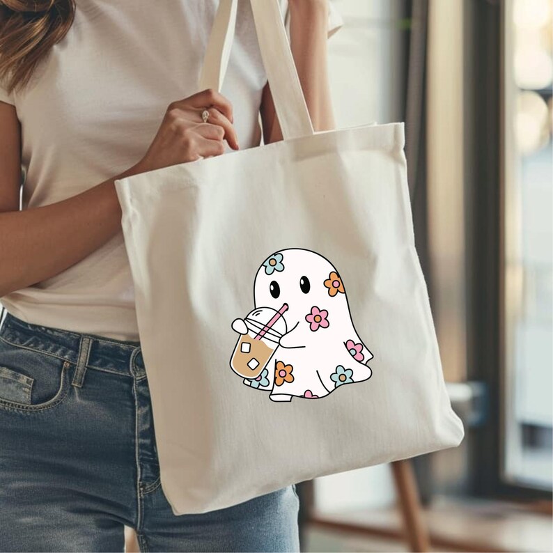 Cute Iced Coffee Ghost PNG Clip Art for Sublimation & Print on Demand | Trendy Halloween Fall Digital Download