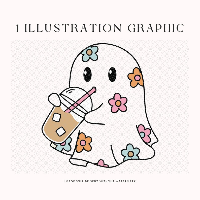Cute Iced Coffee Ghost PNG Clip Art for Sublimation & Print on Demand | Trendy Halloween Fall Digital Download