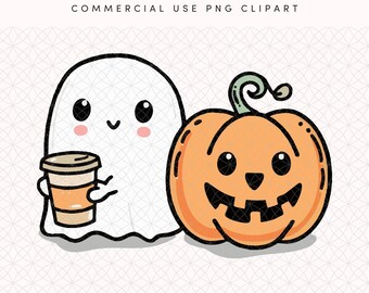 Ghost Pumpkin Coffee Halloween Clipart: Spooky Fall PNG (Digital Download)