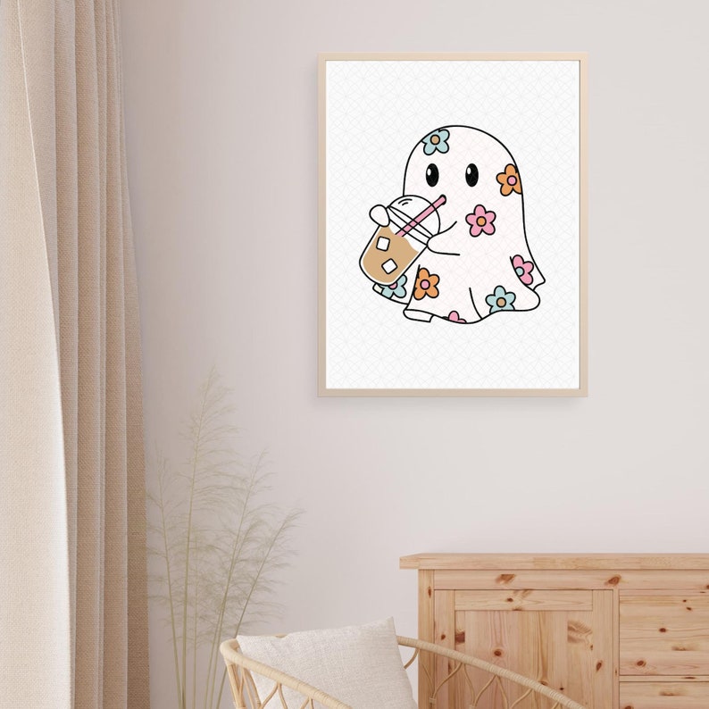 Cute Iced Coffee Ghost PNG Clip Art for Sublimation & Print on Demand | Trendy Halloween Fall Digital Download