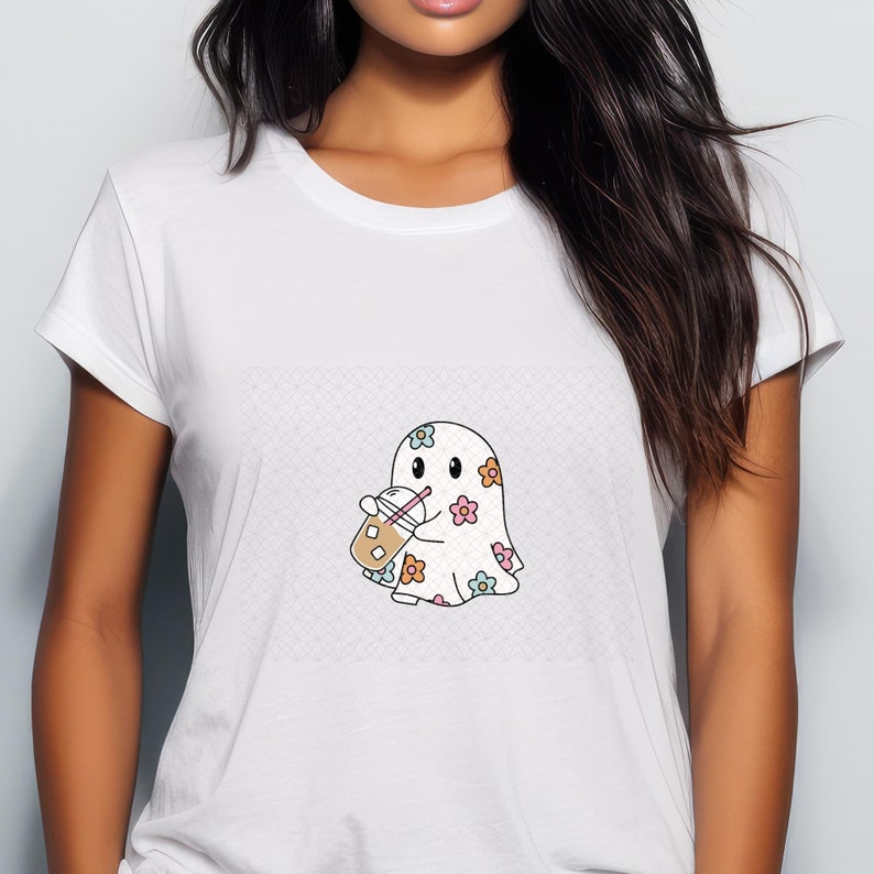 Cute Iced Coffee Ghost PNG Clip Art for Sublimation & Print on Demand | Trendy Halloween Fall Digital Download