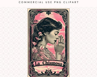 La Chismosa Tarot Card PNG: Mexican Loteria Clip Art (Digital Download)