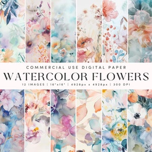 Digital Papers Floral Paper Commercial Use Floral Backgrounds Printable Paper Watercolor Flowers Floral Junk Journal Scrapbook Paper