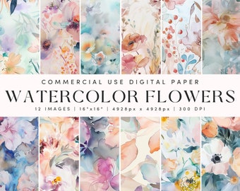 Watercolor Flowers Digital Paper | Scrapbook & Junk Journal Paper | Printable Floral Paper for Crafts, Journals, Instant Download DP