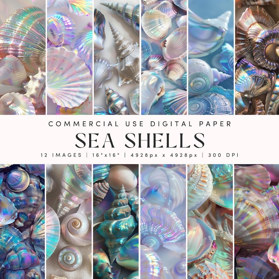 Shell Digital Paper Junk Journal Beach Life High Quality Jpg Summer Paper Watercolor ...