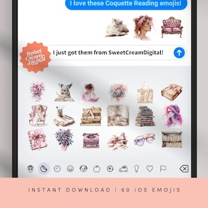 iOS18 Emojis Coquette Reading Digital Stickers Cute Emoji Designs Instant Download Social Media Stories Sticker PNG Cozy Aesthetic Icons ES