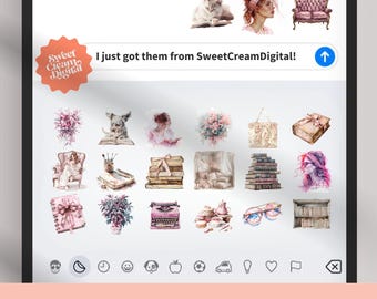 iOS18 Emojis Coquette Reading Digitala Klistermärken Söta Emoji Designs Direkt Nedladdning Sociala Medier Berättelser Klistermärke PNG Mysiga Estetiska Ikoner ES