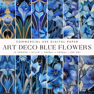 Scrapbook Papers Art Printable Spring Digital Paper Blue Flowers Art Deco Floral Background Digital Download Scrapbooking Junk Journal Paper