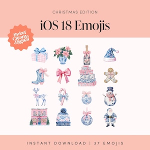 iOS18 Emojis Digital Stickers for iPhone Cute Emoji Designs Instant Download Social Media Stories Sticker Christmas Blue PNG iOS Icons ES