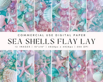 Sea Shell Digital Paper Bundle, Nautical Beach Backgrounds, Scrapbooking Printable Papers, Ocean Summer Digital Download, Commercial Use