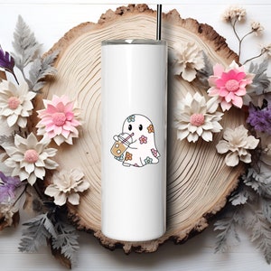 Cute Iced Coffee Ghost PNG Clip Art for Sublimation & Print on Demand | Trendy Halloween Fall Digital Download