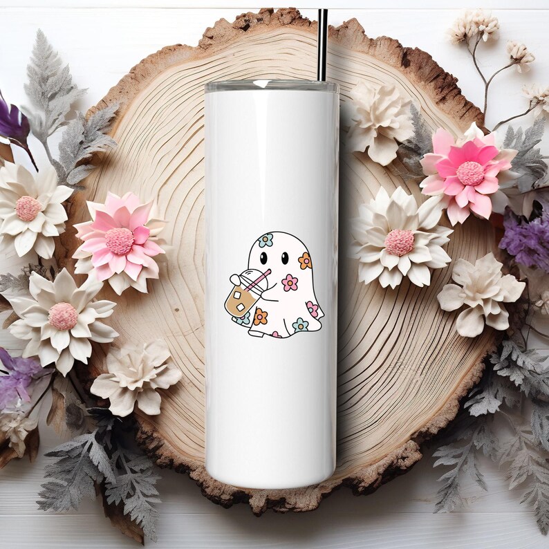 Cute Iced Coffee Ghost PNG Clip Art for Sublimation & Print on Demand | Trendy Halloween Fall Digital Download