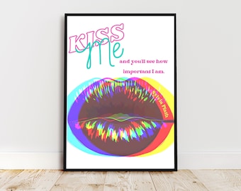 Cartel de la cita de Sylvia Plath, Impresión de descarga digital, Arte de la pared literaria, Regalo de los amantes del libro, Bésame y verás lo importante que soy