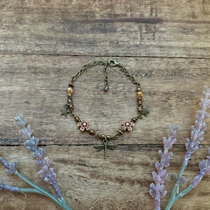 Whimsigoth Dragonfly Auburn Beaded necklace in Bronze | Fairycore | Whimsicle | naturalist | image 4