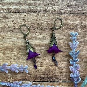 Whimsigoth Purple Trumpet Flower Chandelier Earrings | Goth | Whimsical | Fairycore | Grunge